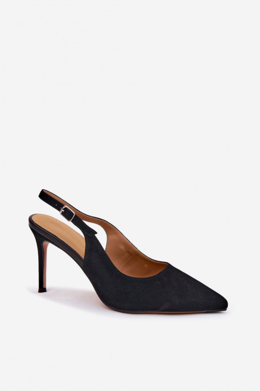 Dames sandalen met dunne hakken in zwarte faux suede Kandy