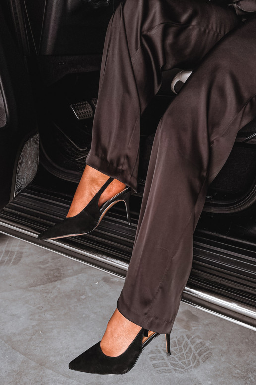 Dames sandalen met dunne hakken in zwarte faux suede Kandy