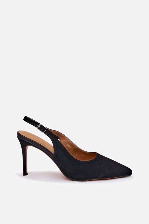 Dames sandalen met dunne hakken in zwarte faux suede Kandy