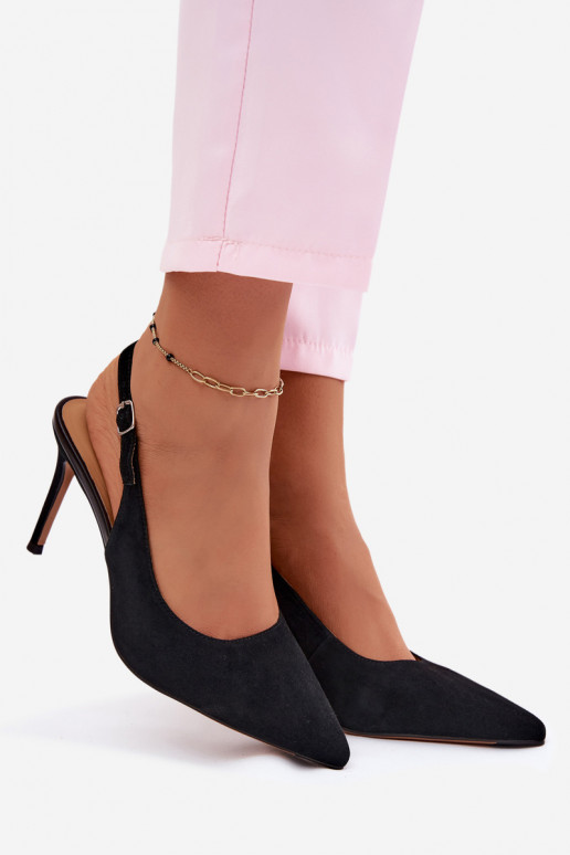 Dames sandalen met dunne hakken in zwarte faux suede Kandy
