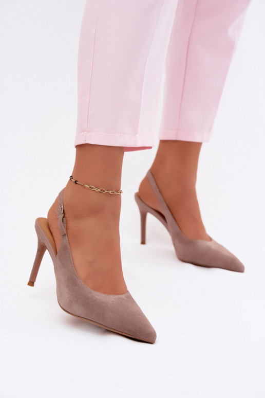 Dames sandalen met dunne hakken in zandkleurige faux suede Kandy