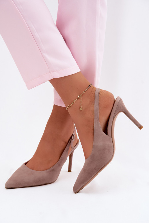Dames sandalen met dunne hakken in zandkleurige faux suede Kandy