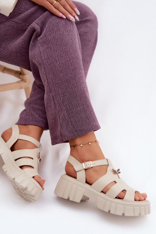 Dames sandalen op platform met gespen Vinceza 79627, zandkleur