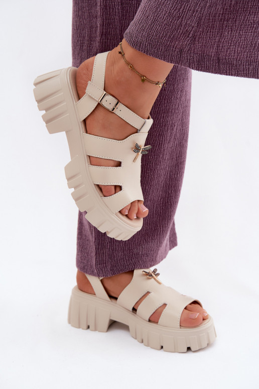 Dames sandalen op platform met gespen Vinceza 79627, zandkleur