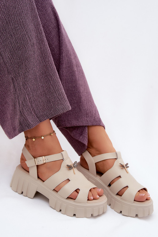 Dames sandalen op platform met gespen Vinceza 79627, zandkleur