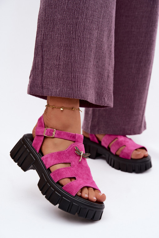 Leren suede dames sandalen op platform met gespen Vinceza 79627, zwarte kleur