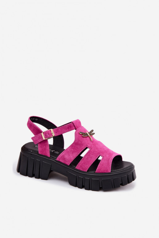 Leren suede dames sandalen op platform met gespen Vinceza 79627, zwarte kleur