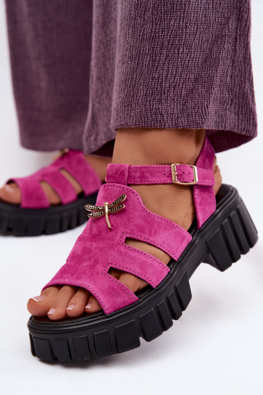 Leren suede dames sandalen op platform met gespen Vinceza 79627, zwarte kleur