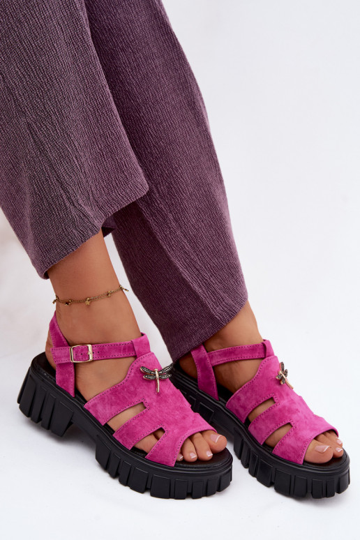 Leren suede dames sandalen op platform met gespen Vinceza 79627, zwarte kleur