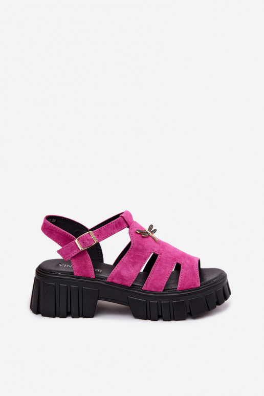 Leren suede dames sandalen op platform met gespen Vinceza 79627, zwarte kleur