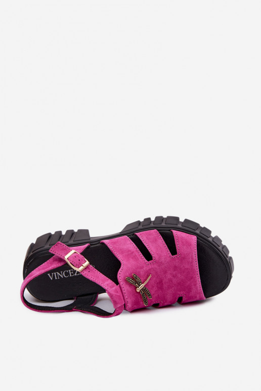 Leren suede dames sandalen op platform met gespen Vinceza 79627, zwarte kleur