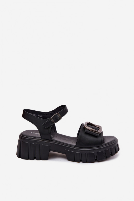 Dames sandalen op platform met gespen Vinceza 79611, zwarte kleur