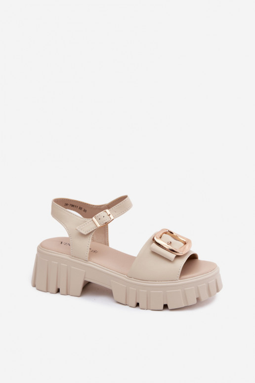 Dames platformsandalen met gespen Vinceza 79611, zandkleur
