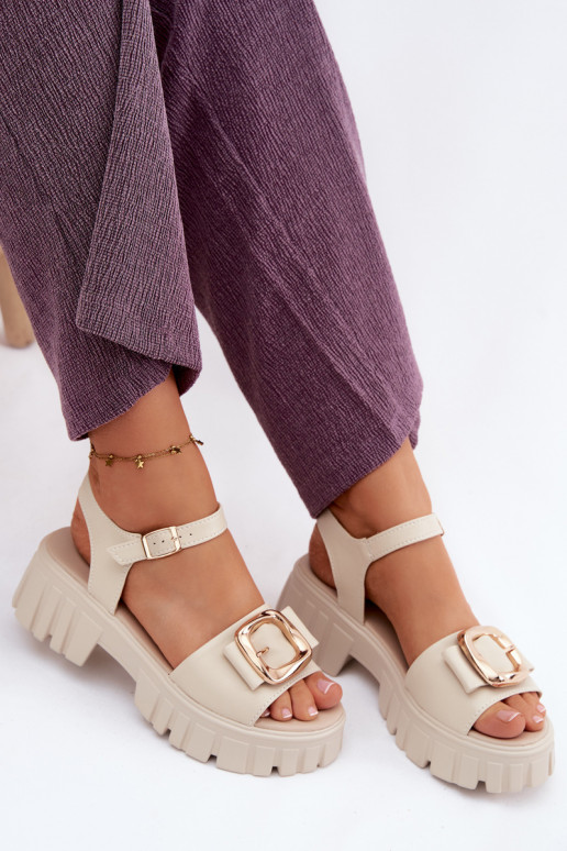 Dames platformsandalen met gespen Vinceza 79611, zandkleur