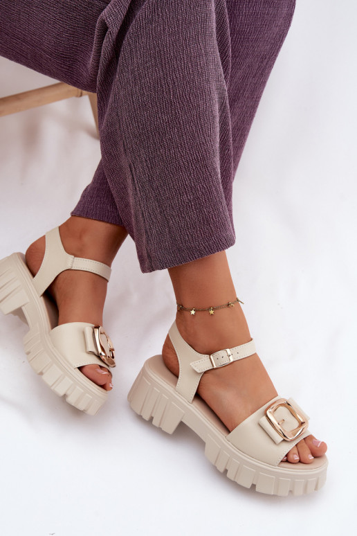 Dames platformsandalen met gespen Vinceza 79611, zandkleur