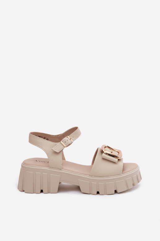 Dames platformsandalen met gespen Vinceza 79611, zandkleur