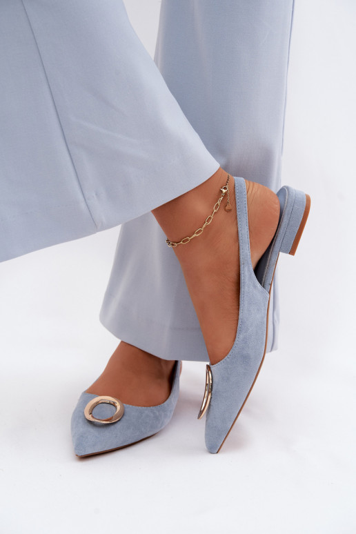 Dames sandalen met brede hak en ornamenten in blauwe kleur van Sparkle