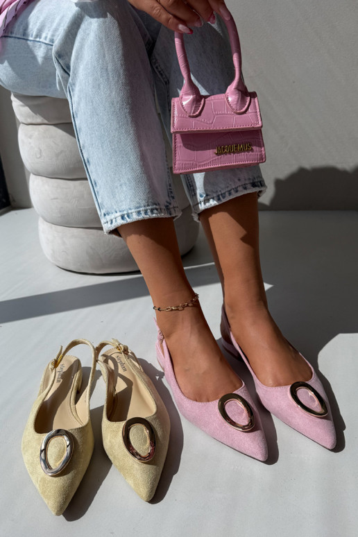 Dames sandalen met brede hak en ornamenten in gele kleur van Sparkle