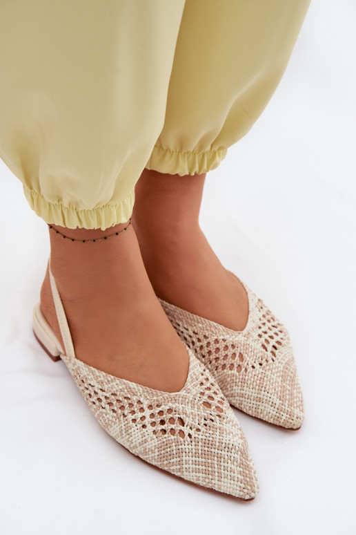 Dames zandkleurige gestreepte sandalen met brede hakken Lelrene
