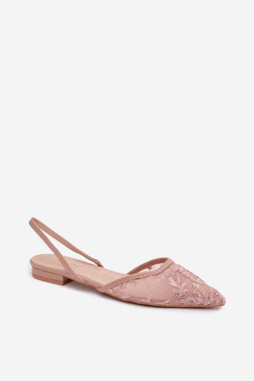 Roze mesh sandalen met veters en brede hak Selissey