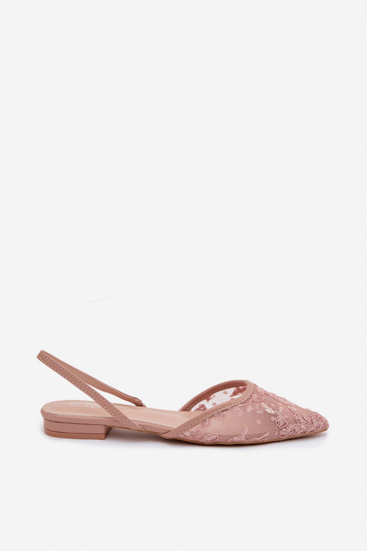 Roze mesh sandalen met veters en brede hak Selissey