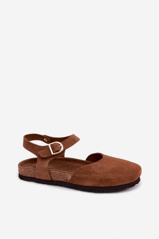 Leren suède sandalen met gesloten neuzen Tai turiciejka H7365-02 bruin