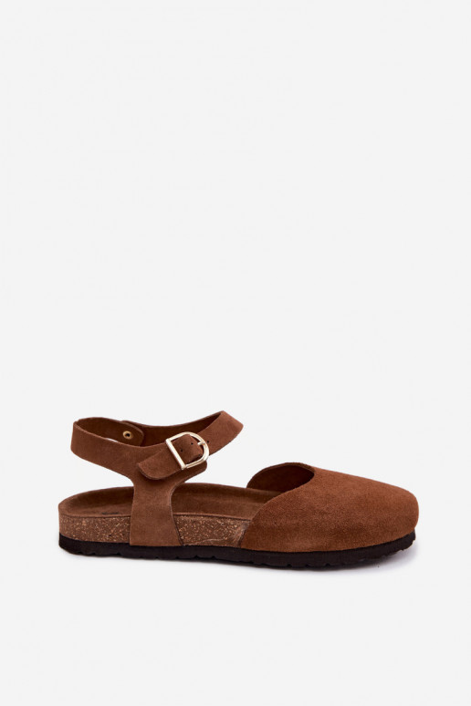 Leren suède sandalen met gesloten neuzen Tai turiciejka H7365-02 bruin