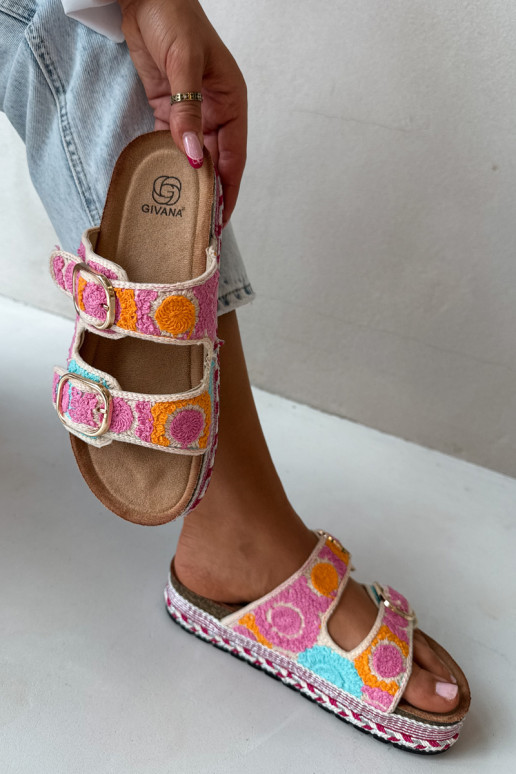 Glimma gehaakte slippers met platform en gespen in roze