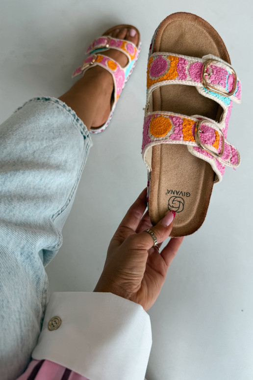 Glimma gehaakte slippers met platform en gespen in roze