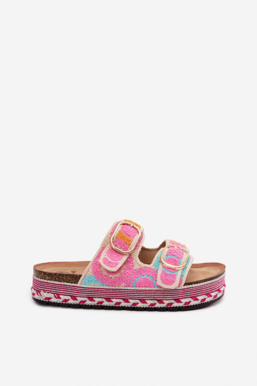 Glimma gehaakte slippers met platform en gespen in roze