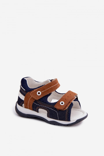 Bartek 84408-66 suède sandalen voor jongens in blauw-bruin