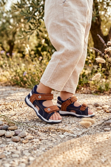 Bartek 84408-66 suède sandalen voor jongens in blauw-bruin 2