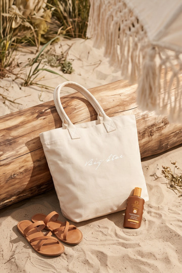 Stoffen handtas/shopper Big Star RR574237 helder zandkleurig 2