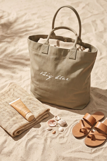 Stoffen handtas/shopper Big Star RR574235 donker zandkleurig
