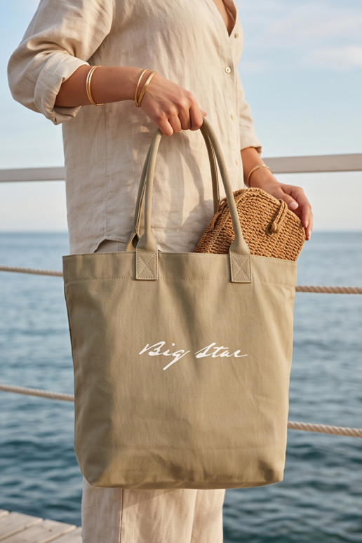 Stoffen handtas/shopper Big Star RR574235 donker zandkleurig