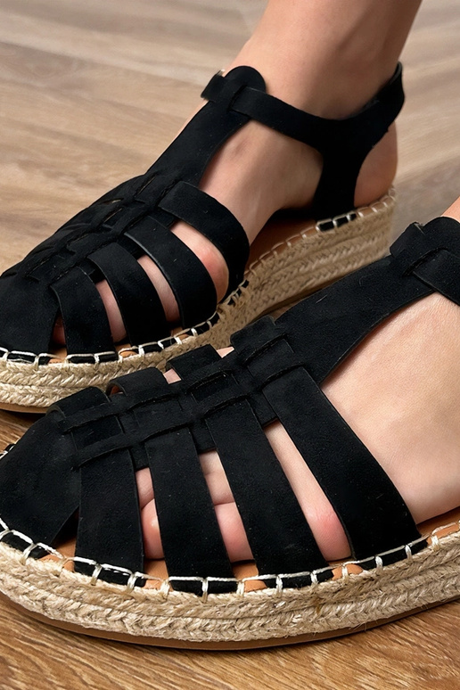 Zwarte faux suede espadrille gladiator sandalen Talejda