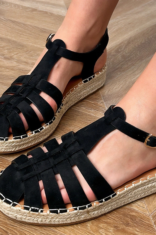 Zwarte faux suede espadrille gladiator sandalen Talejda