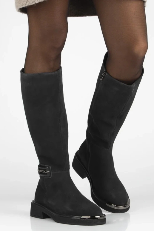 Grafietkleurige laarzen tot boven de knie van natuurlijk suede met decoratieve neus Charlie