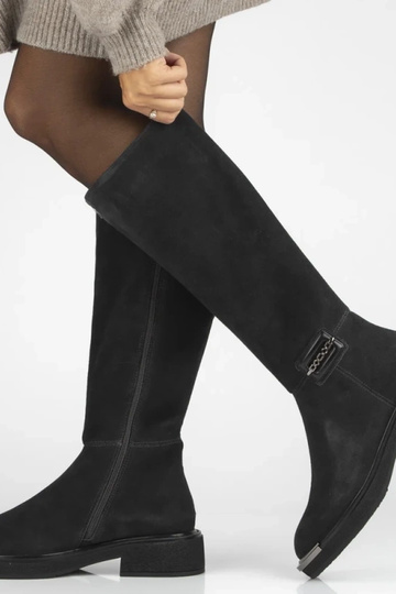 Grafietkleurige laarzen tot boven de knie van natuurlijk suede met decoratieve neus Charlie 2