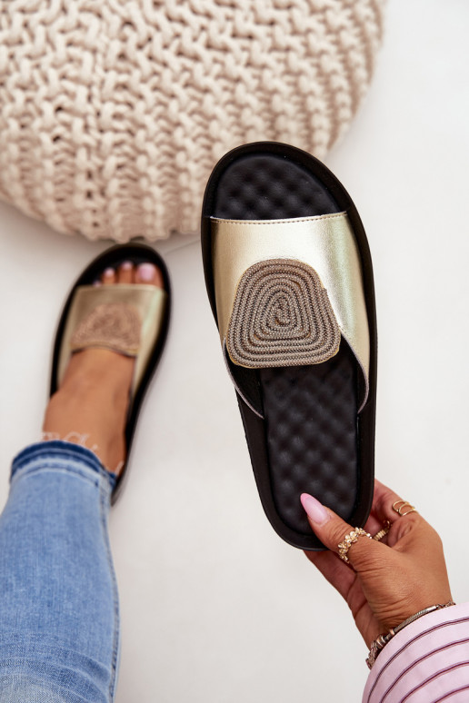 Gouden dames leren slippers met ornamenten KV51-028
