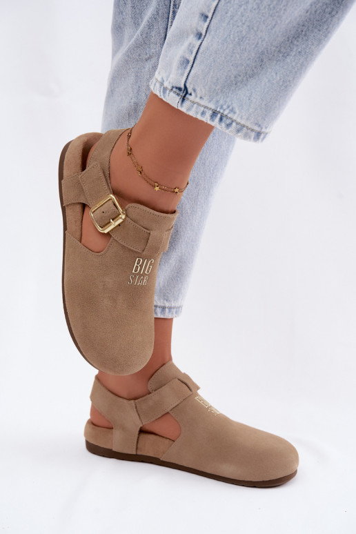 Damesandalen van natuurlijk suede Big Star TT274542 beige