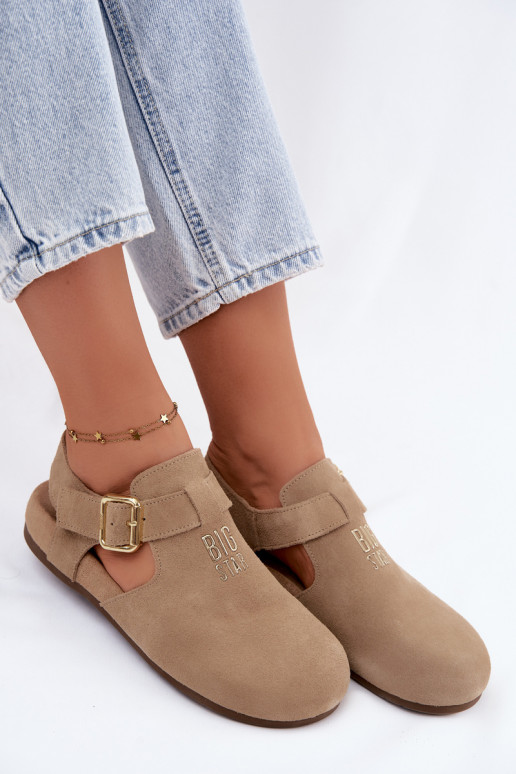 Damesandalen van natuurlijk suede Big Star TT274542 beige