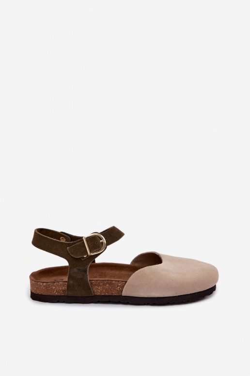 Dames sandalen van kunstsuède met gesloten neus zandkleur