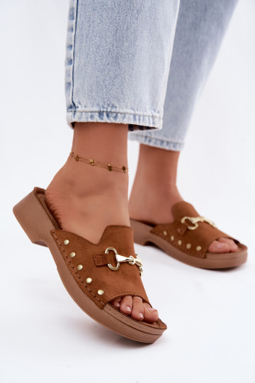 Dames suède pantoffels Inblu TF0002KU bruine kleur 2