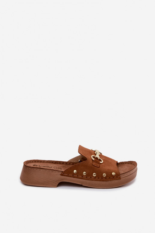 Dames slippers van kunstsuède Inblu TF0002KU bruine kleur