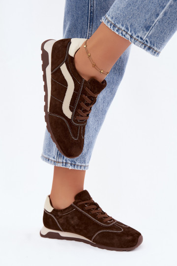 Heren sneakers met platform van kunstsuède chocolade kleur