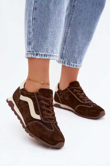 Heren sneakers met platform van kunstsuède chocolade kleur 2