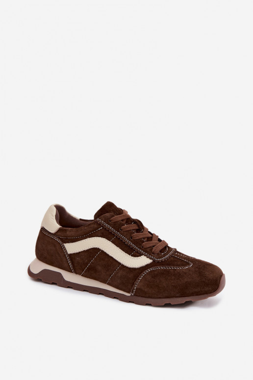 Heren sneakers met platform van kunstsuède chocolade kleur
