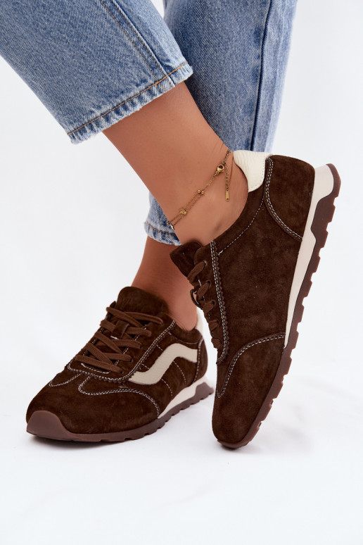 Heren sneakers met platform van kunstsuède chocolade kleur