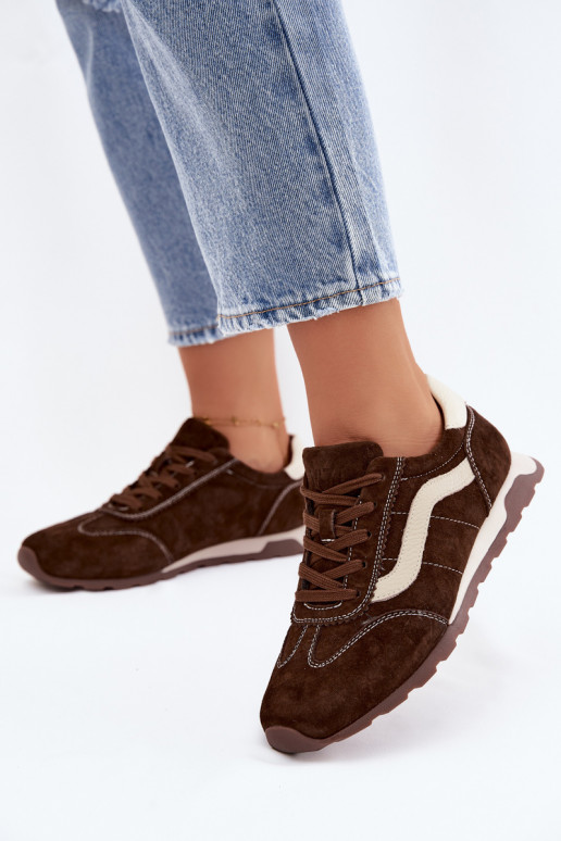 Heren sneakers met platform van kunstsuède chocolade kleur